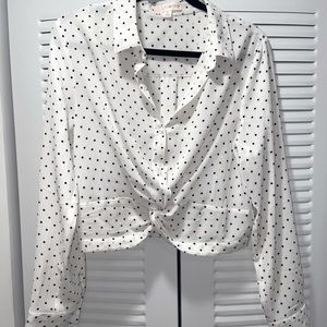 Long sleeve polka dot crop top